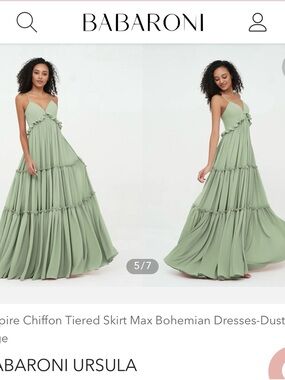 Babaroni Ursula Dusty Sage Chiffon Tiered Maxi Dress
